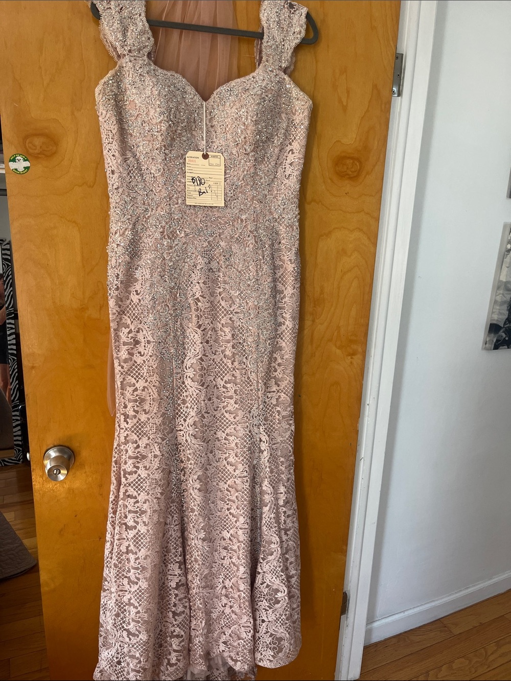 LARA Blush Pink Lace Maxi Gown with Beaded Bodice